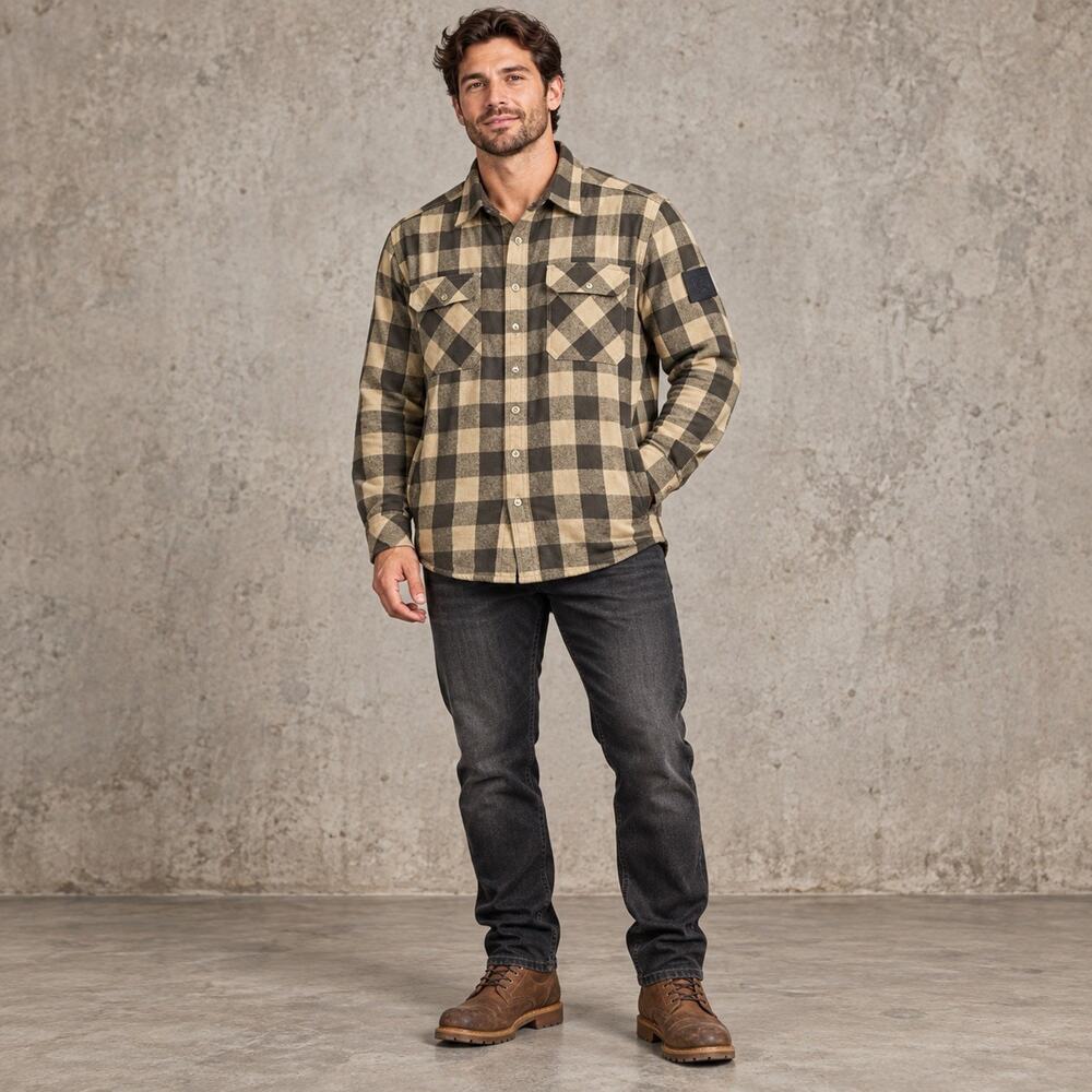 CAT Caterpillar Men’s L Heavyweight Flannel Plaid Overshirt Shacket Workwear L/S